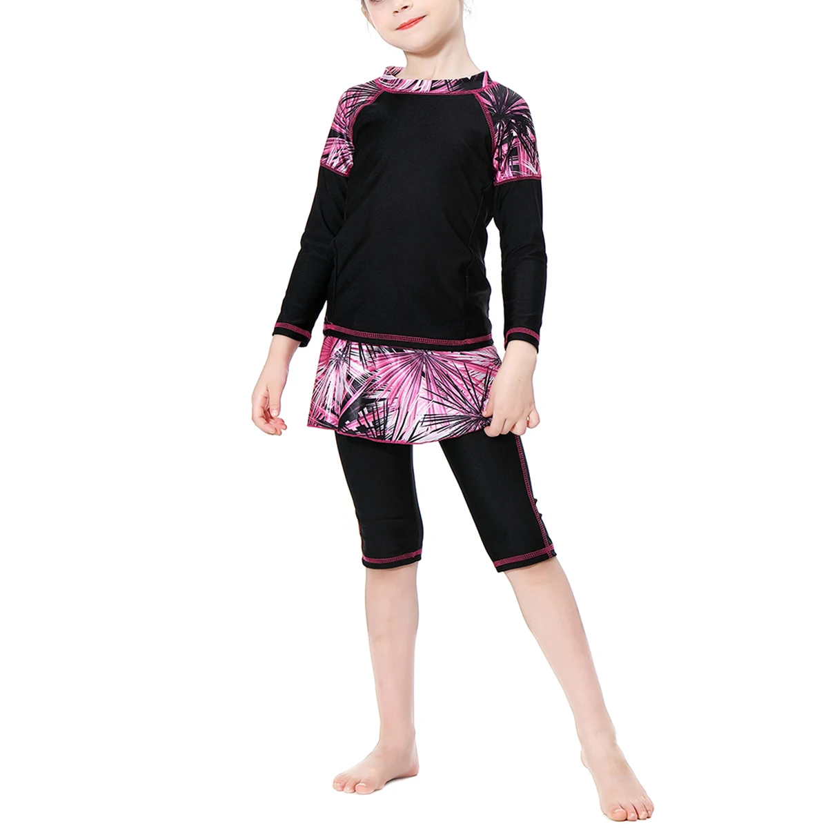 

Girls Swimsuit Pants Kit Traditional Black Conservative Swimwear Long Sleeve Sun Protection Modest Beachwear Swimsuits