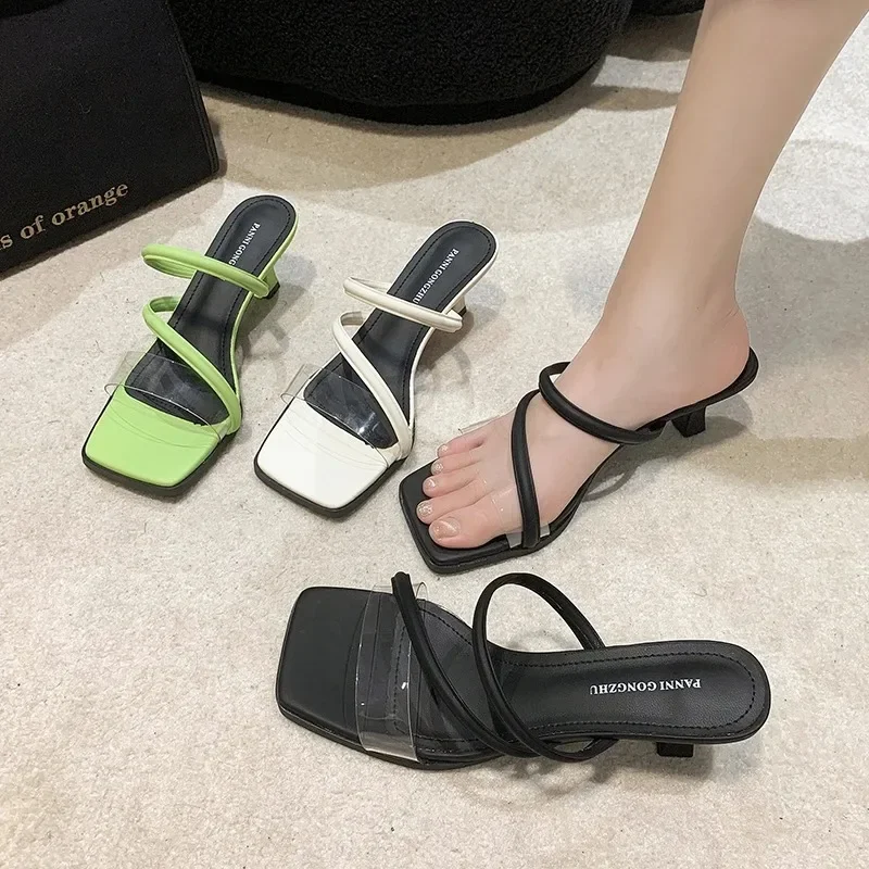 Slippers Women Summer Shoes Med Luxury Slides Pantofle Rubber Flip Flops Thin Heels Shallow Lady Soft Designer 2024 Hawaiian