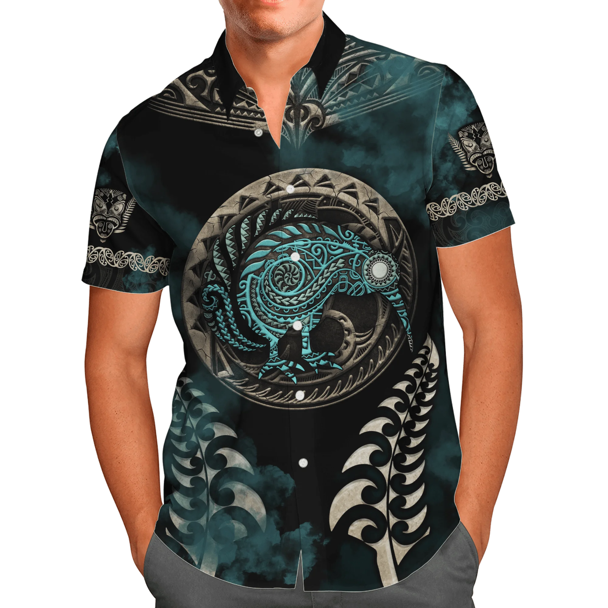 

Aotearoa Kiwi Bird Silver Fern painting Shirts Beach Hawaii Shirt Short Sleeve Shirt Men Shirt 2023 Oversized 5XL Chemise Homme