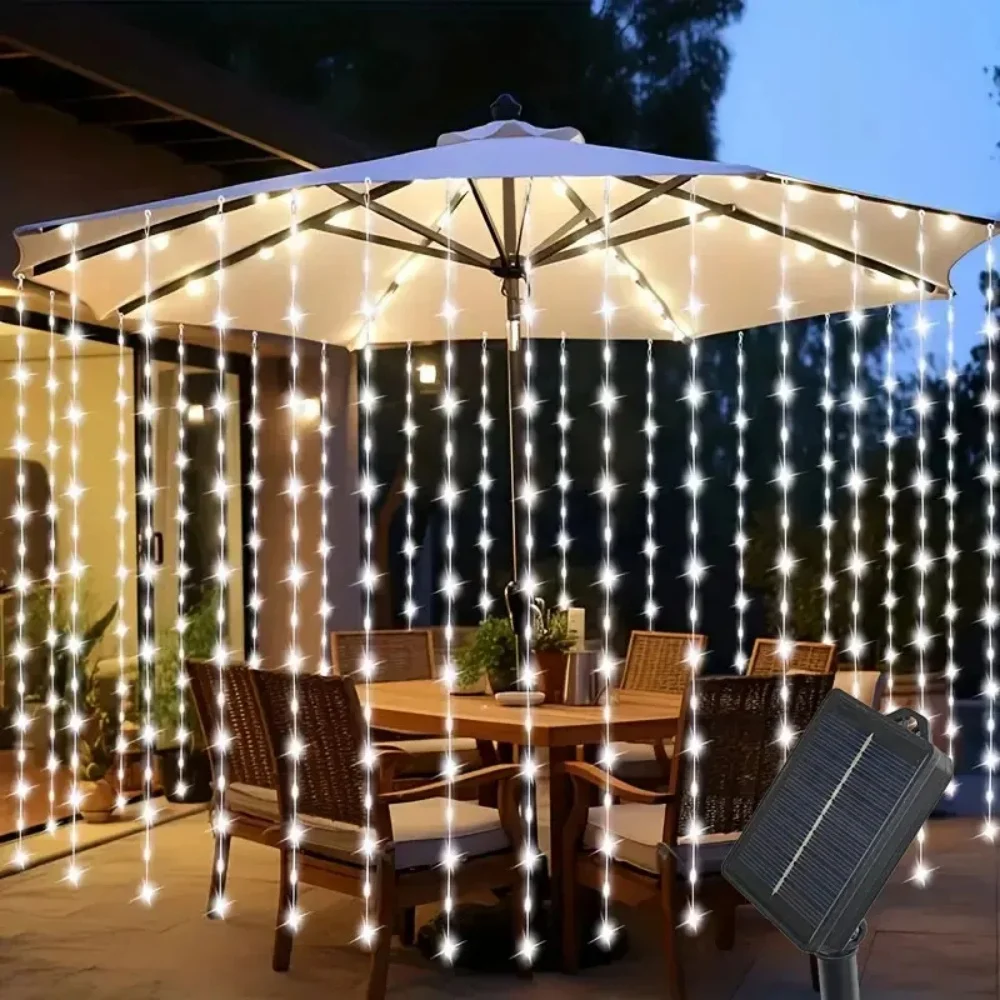 LED الشمسية الستار ضوء 8 طرق في الهواء الطلق الزفاف الديكور سلسلة أضواء ساحة التخييم عيد الميلاد الجنية جارلاند سلسلة أضواء #1