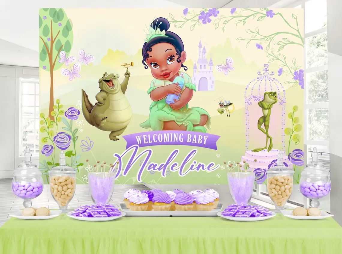 Baby Tiana Photography Backdrop Frog Princess Birthday Baby Shower Background for Photo Studio Photocall Vinyl