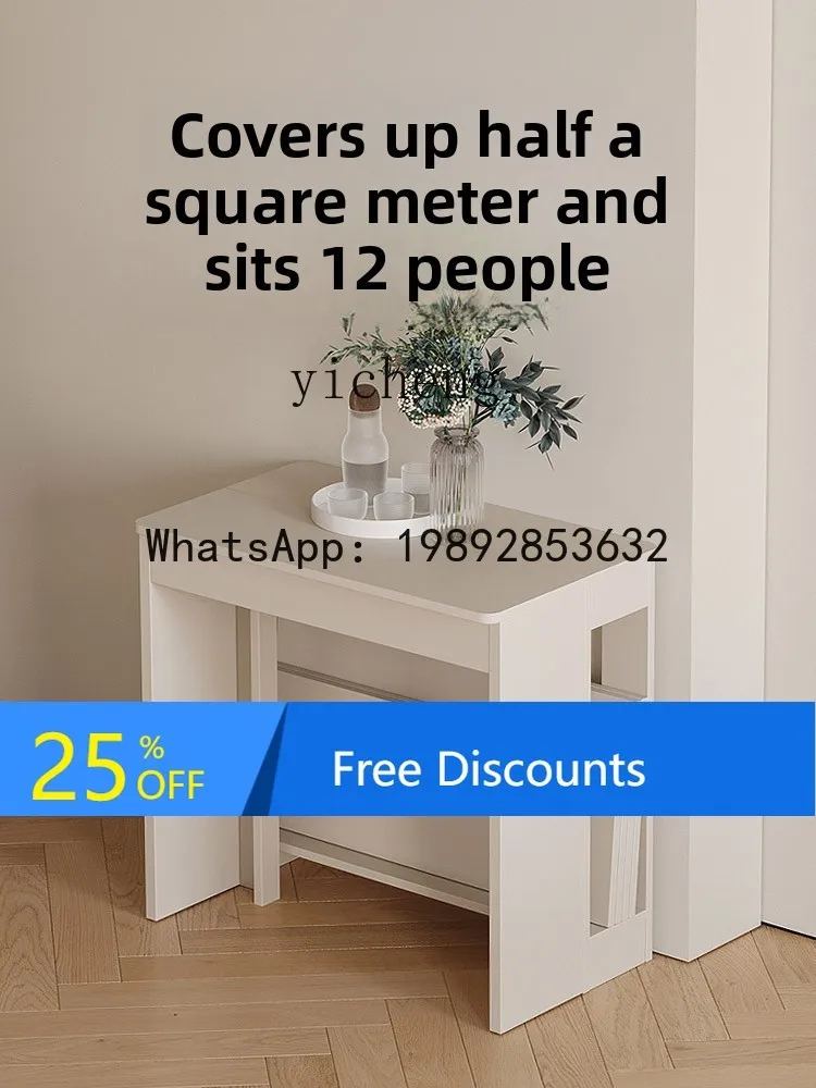 

LYY cream wind folding dining table household solid wood modern simple retractable dining table and chair combination