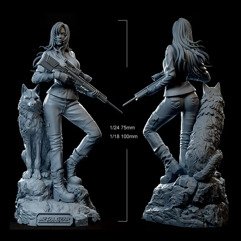 1/24 75mm 1/18 100mm Resin Model Kits Sniper Wolf Girl Sculpture Figurine Unpainted No Color RW-1445