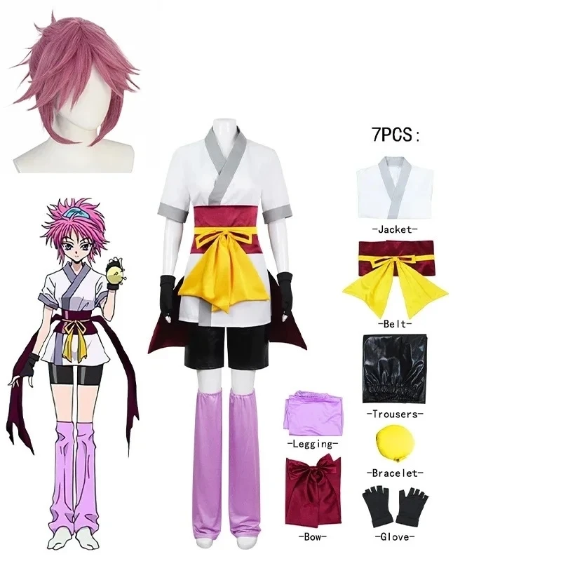 Disfraz de Cosplay de Anime Hunter X Hunter, Machi Komacine, Peluca Rosa, Tropa Fantasma, Traje de Carnaval de Halloween para Mujer, Juego de Roles