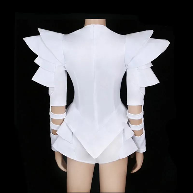 Stage Wear Nightclub Bar Party Show Women singer Female Jazz DJ Dance Costumes White Rhinestone Bodysuit Performance