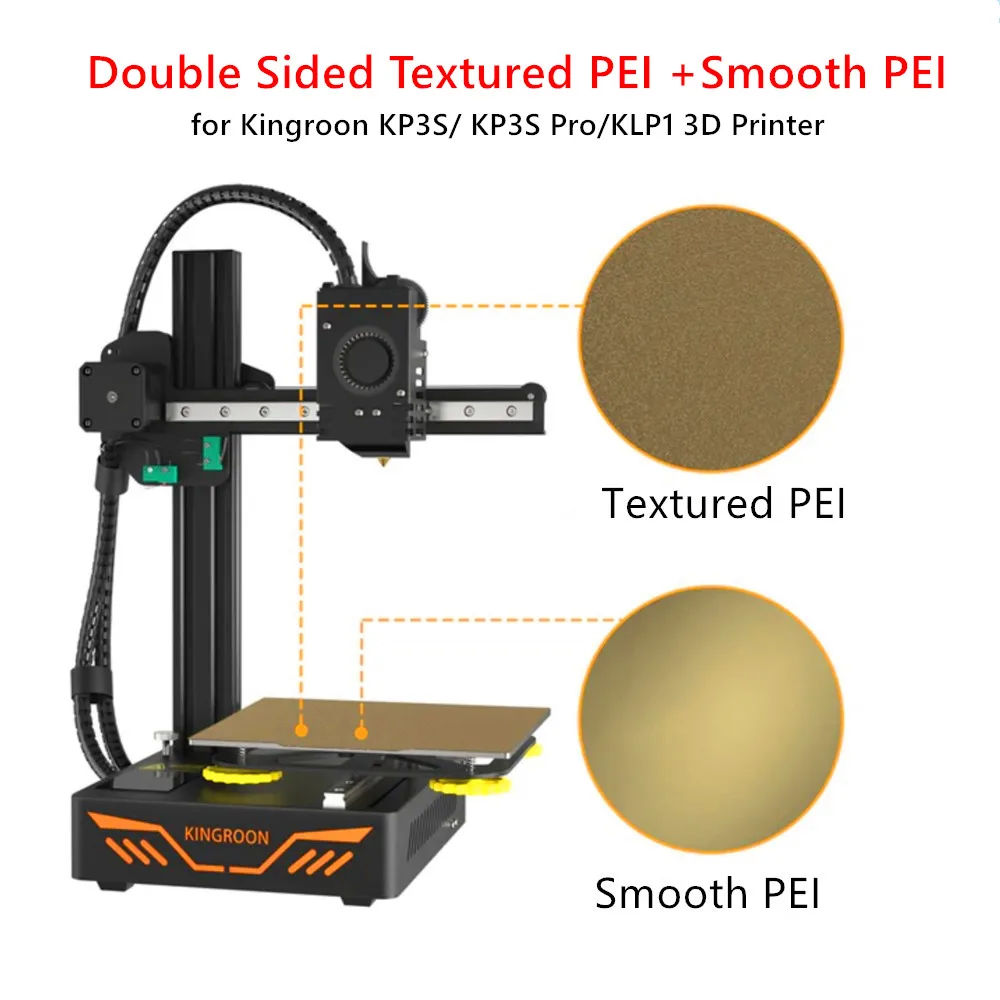 

PEI Build Plate for Kingroon KP3S/KP3S Pro/KLP1 Hot Bed 180/210/220mm Double Sided Textured/Smooth PEI Spring Steel Sheet
