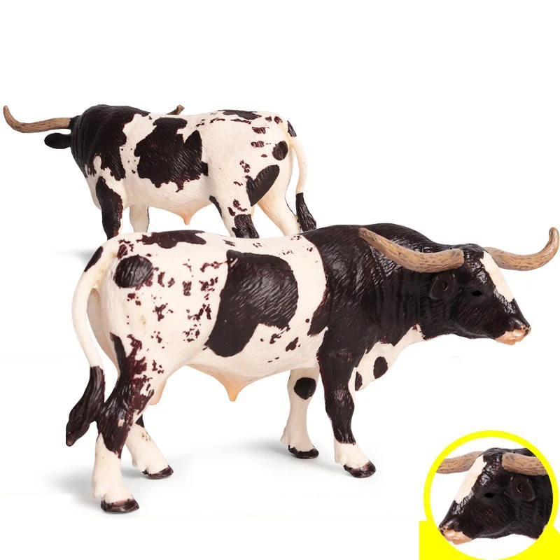 Plastic Texas Longhorn Bull Cattle Animals Action Figures Static Cute Model Collection Cow Model Toys for Kids