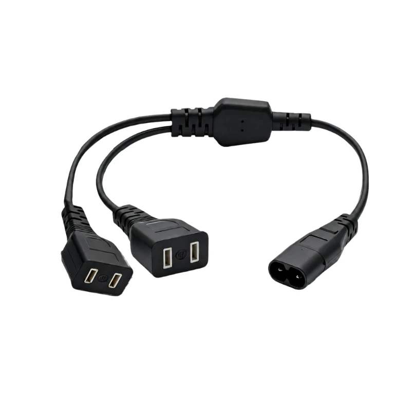 2 Way Power Splitter Cable C8 to US plug 2 Prong 2 Pin Household Plug Adapter Cable for Double Device Connection