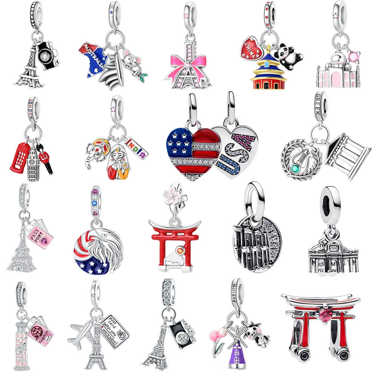 Original 925 Sterling Silver Charms Tower Characteristic Architecture Beads Pendant Bracelets Necklaces Women DIY Jewelry Gift