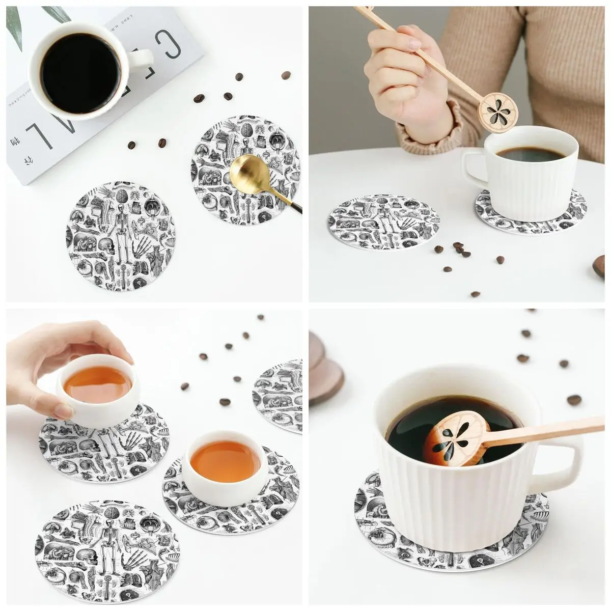 Human Anatomy White Print Coasters Kitchen Placemats  Insulation Cup Coffee Mats For Decor Home Tableware Pads Set of 4