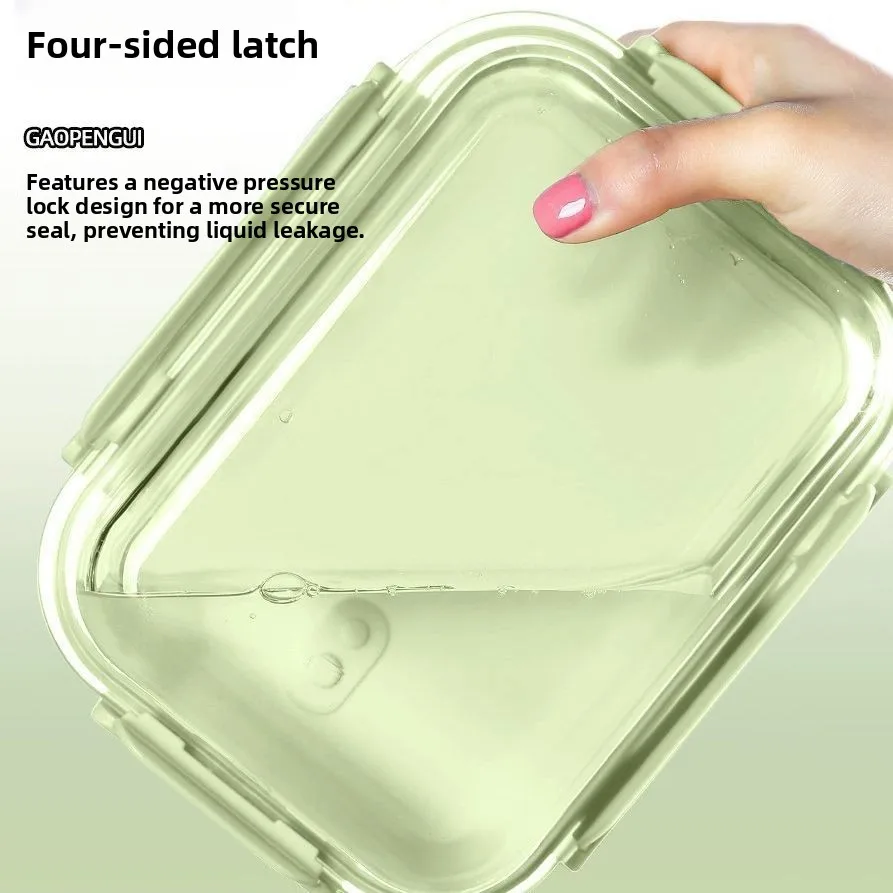 Food Grade Glass Microwave Safe Lunch Box Refrigerator Storage Sealed Meal Box Long Rectangle Stainless Steel Divided Compart... - view 5