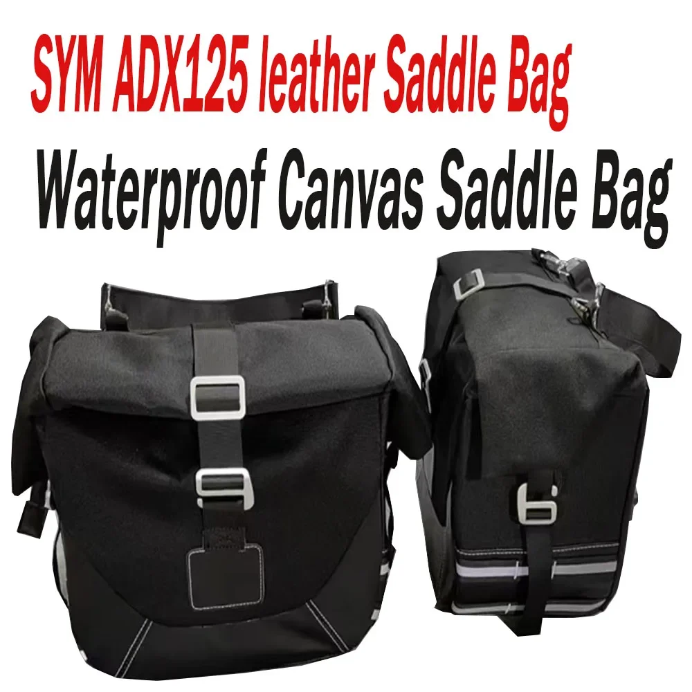 Fits SYM ADX125 Genuine leather Saddle Bag Side luggage Waterproof Canvas Saddle Bag 125ADX ADX 125