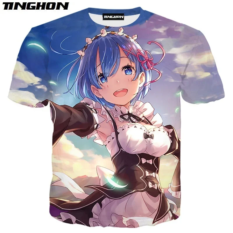 XS-7XL Anime Re:zero Twin Ram Rem Cosplay 3D Print Men Women Short Sleeves Summer Streetwear Casual T shirt 02