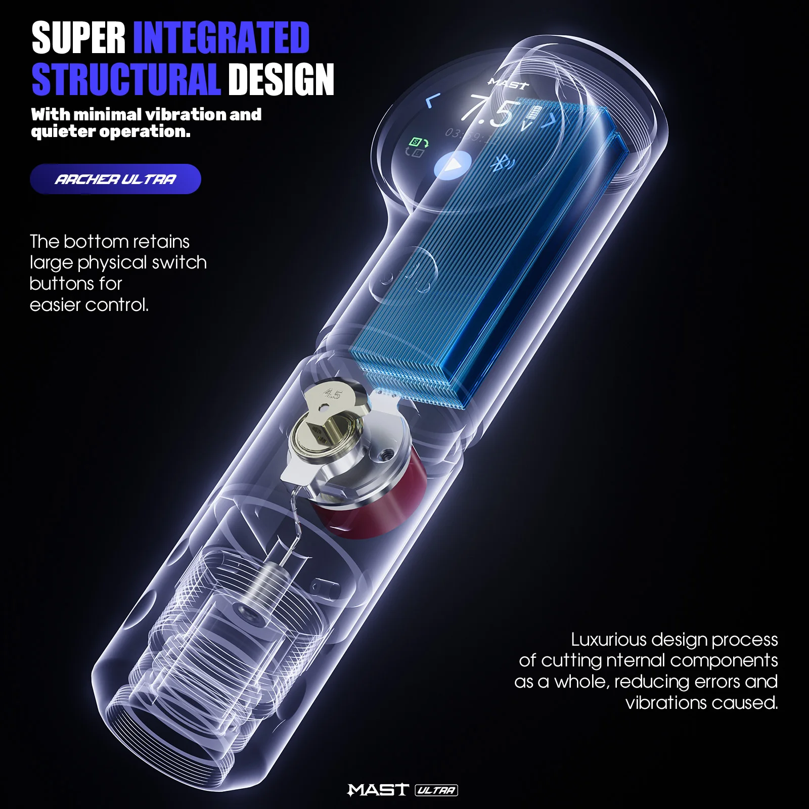 ماست الوشم آرتشر الترا ماكينة رسم الوشم التجميلي اللاسلكية 4.5 مللي متر السكتة الدماغية التحكم الذكي 2300 مللي أمبير بطارية فائقة الهدوء ماكور موتور للفنانين