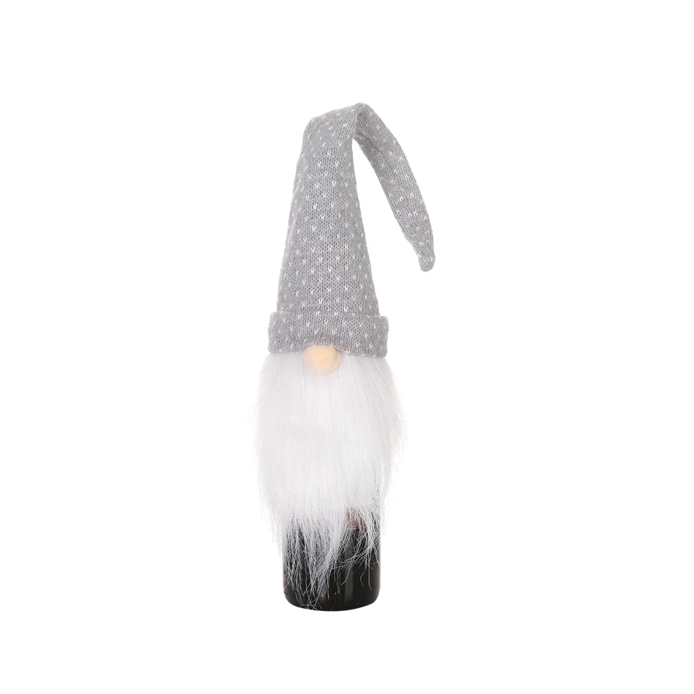 

Type A Christmas Wine Bottle Cover White Beard Santa Grey Background White Dots Perfect for Holiday Party and Home Decor