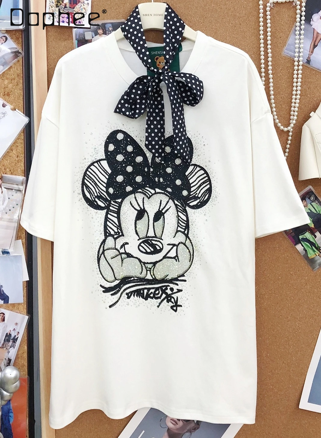 

Hot Diamond Cartoon Printing Temperament Korean Version Loose Cotton Short-sleeved T-shirt Women 2026 New Kawaii Clothes
