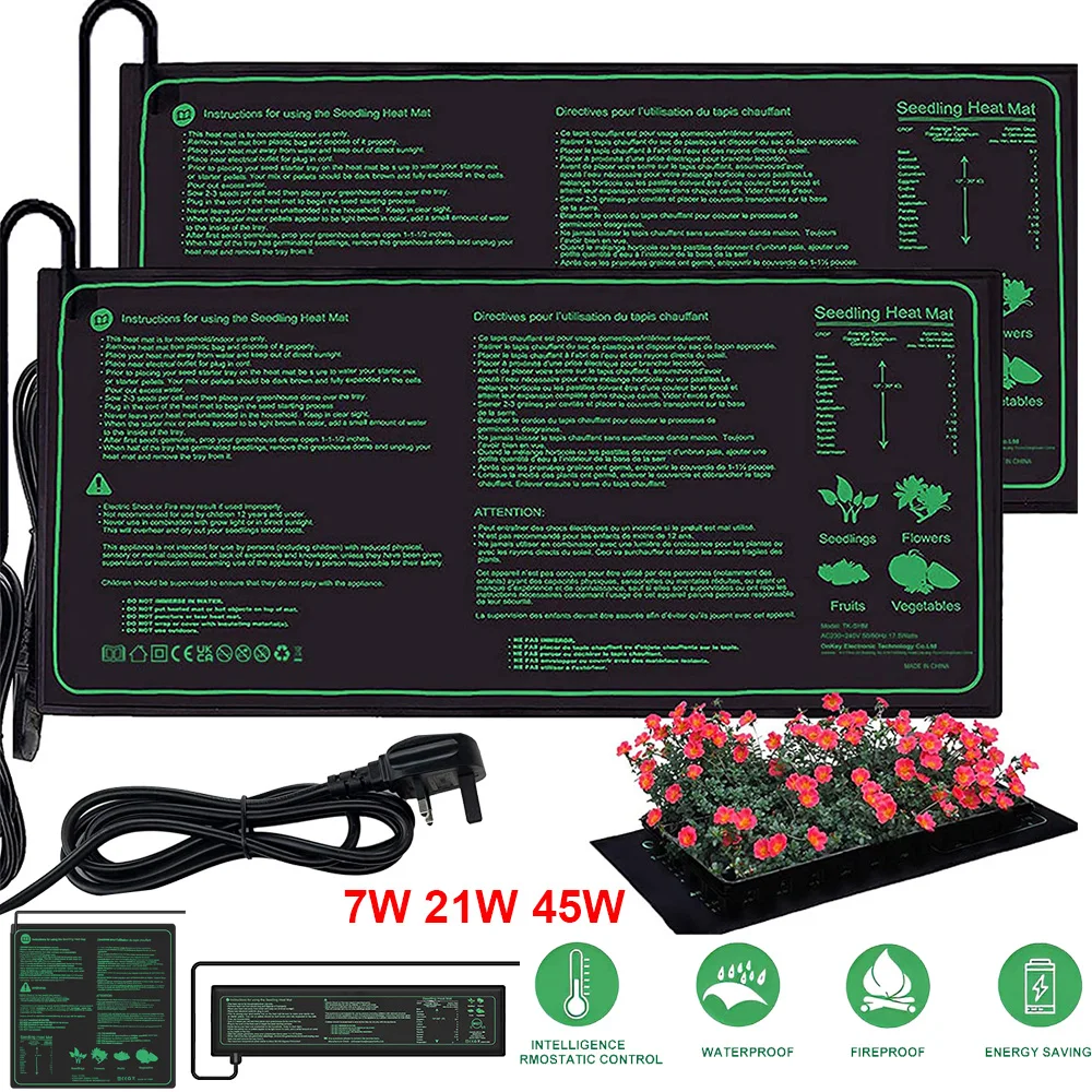 EU/US/UK Seedling Heat Mat Heated Propagator Waterproof Reptile Plant Heating Pad Winter Hydroponic Indoor Seedling Germination