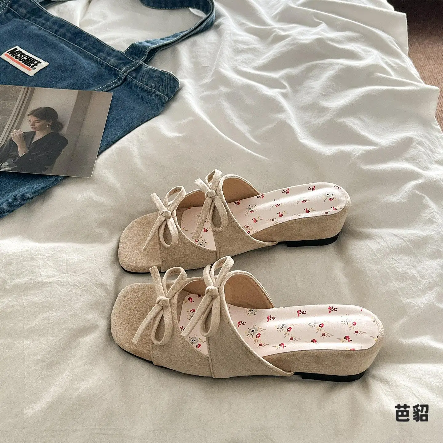 Summer Fairy Tale Thick Heel Platform Slippers Women's Outdoor Wear  Knot Floral Open Toe Strap Sandals PU Glue Adhe...