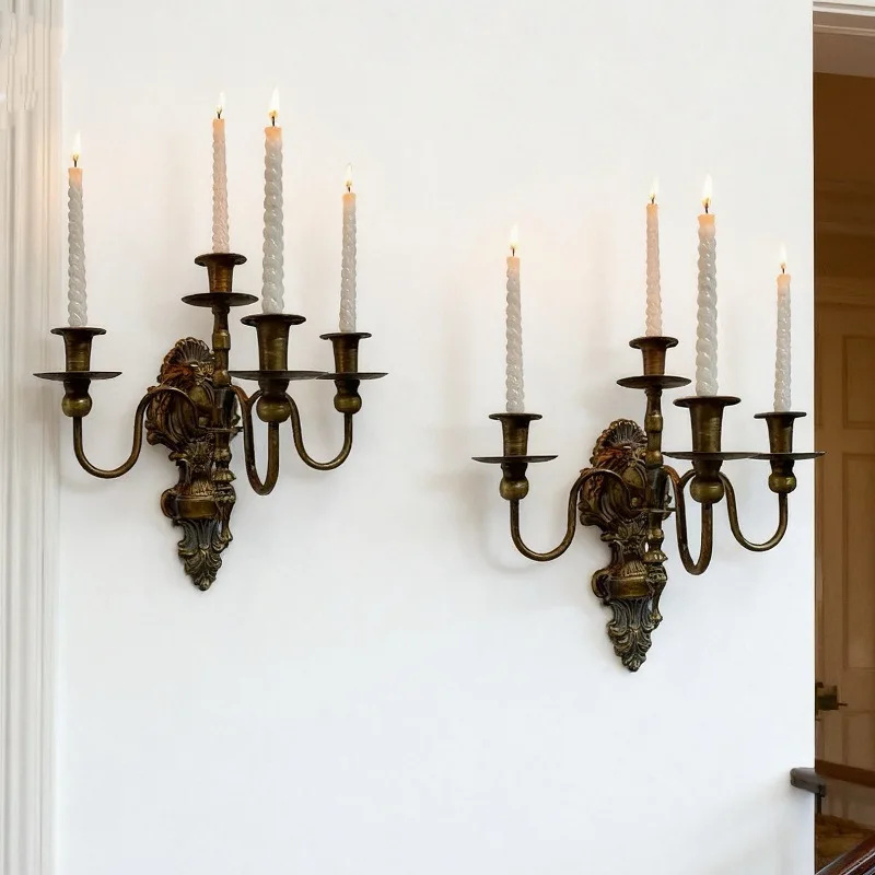 

American retro copper wall-mounted candle holder wrought iron branch-shaped multi-headed candle holder home wall decoration cand