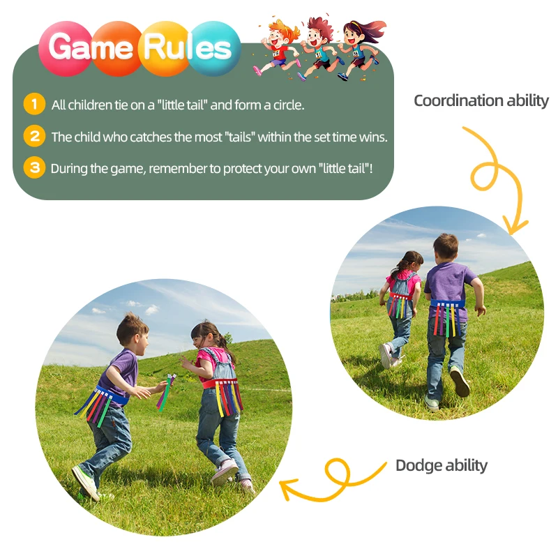 Kids Outdoor Funny Game Catching Tail Belt Training Equipment Sport Toy Kindergarten Adult Teamwork Play Boys Girls