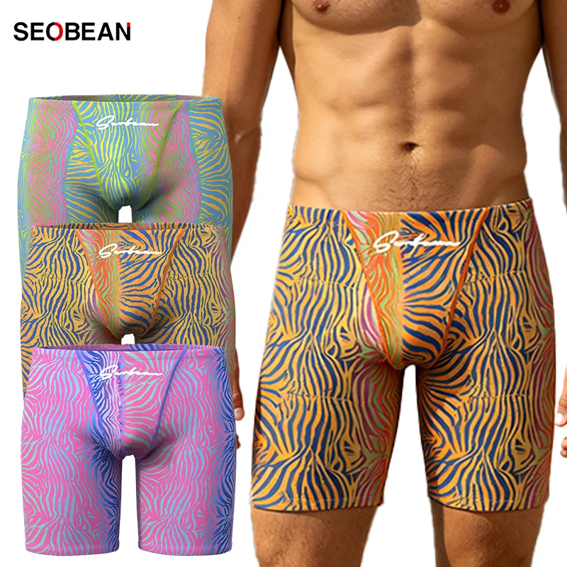 Seobean Men's Gradient Zebra Print Quick Dry Swim Trunks Breathable Knee-Length Board Shorts with Stretch Support And Drawstring
