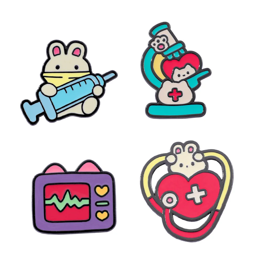 

1 Set Cute Cartoon Creative Personalized Medical Series Metal Badge Medical Bunny Alloy Drip Oil Brooch Accessories Cute