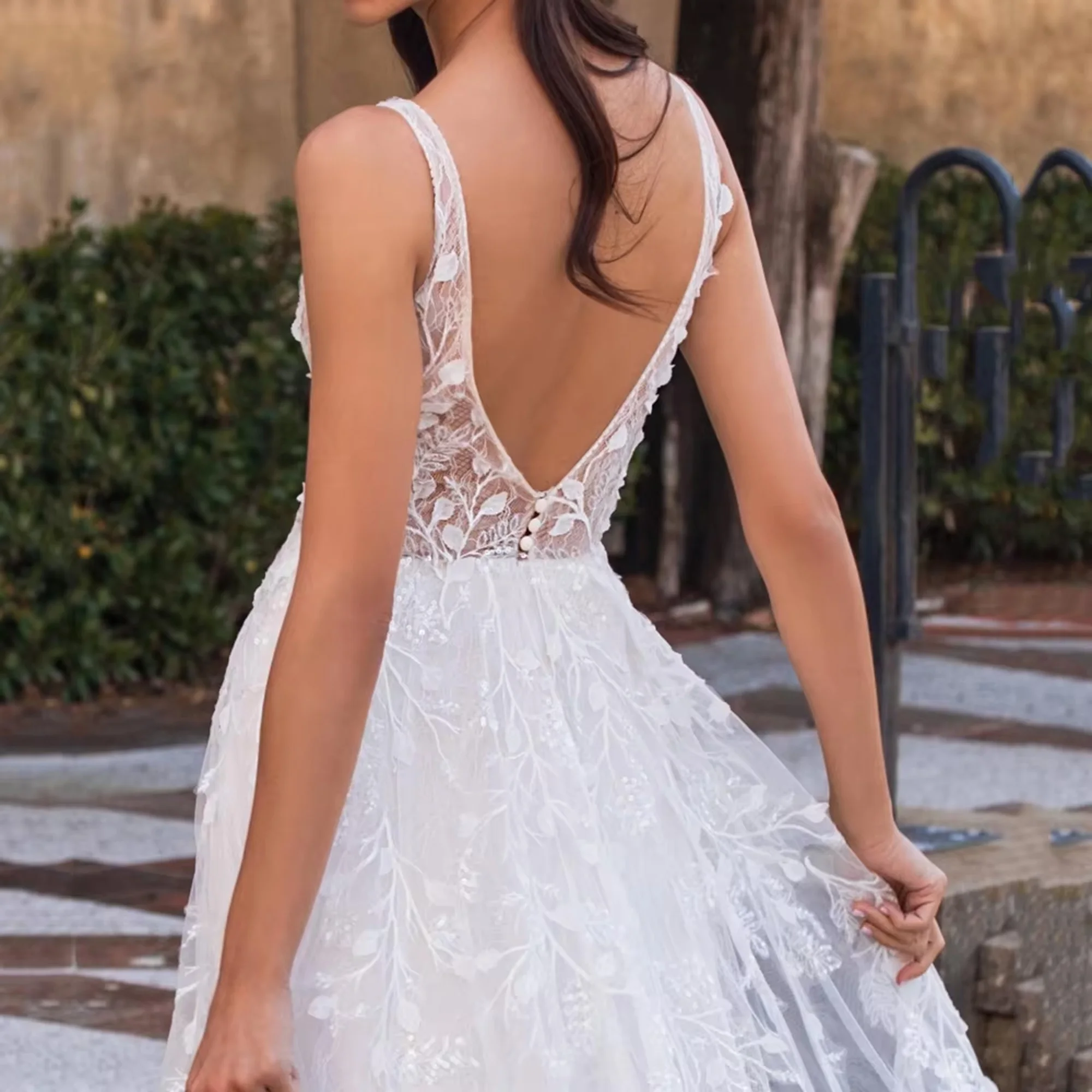 Roddrsya renda a linha boho vestido de casamento com decote em v tanque applique vestido de noiva sexy ilusão vestidos de noiva novia personalizado RODDRSYA Lace A-Line Boho Vestido de Noiva V-Neck Tanque Aplique Vesti