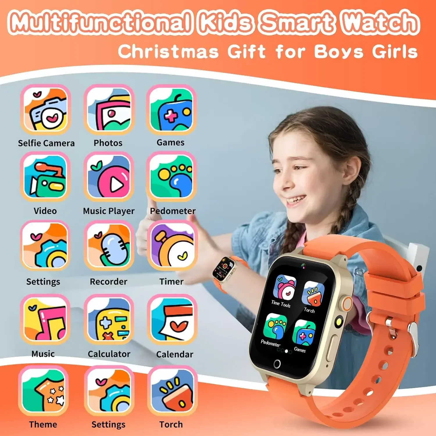 For  Age 5-12 Kids Gifts with 26 Games fun photo taking Music Player Pedometer Flashlight etc. Kids Games Smart Watch