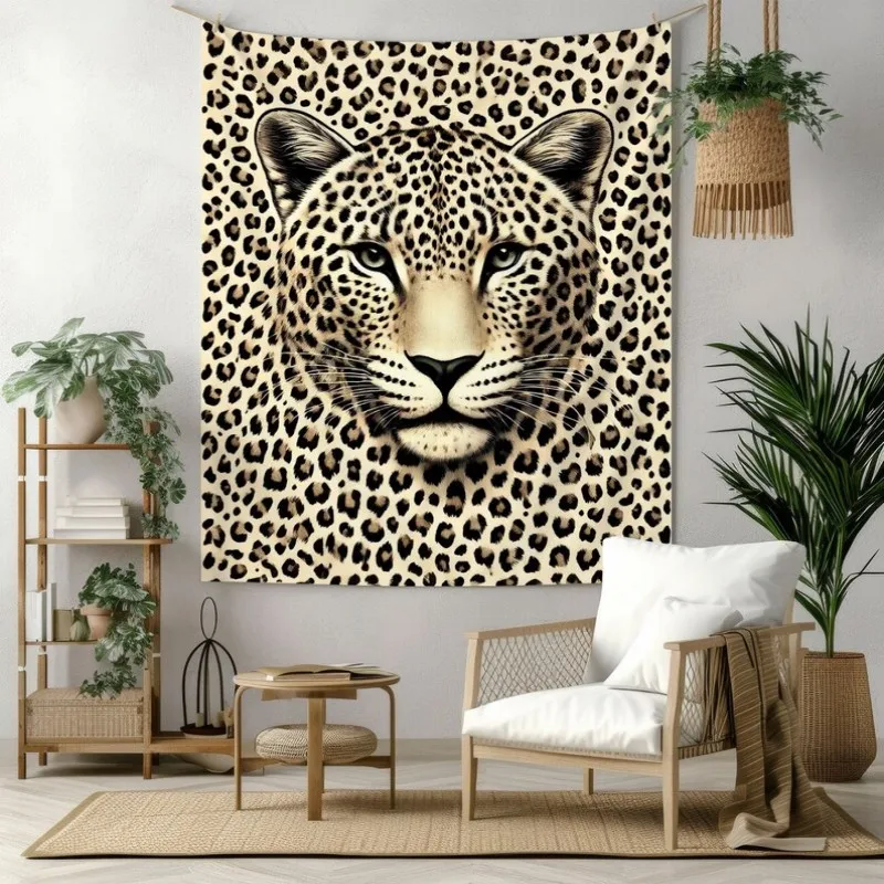 VIKAMA Leopard Sunset Tapestry Wall Hanging Wild Cat Rock Water Reflection Orange Sky Aesthetic Wall Art Bedroom Dorm Decor