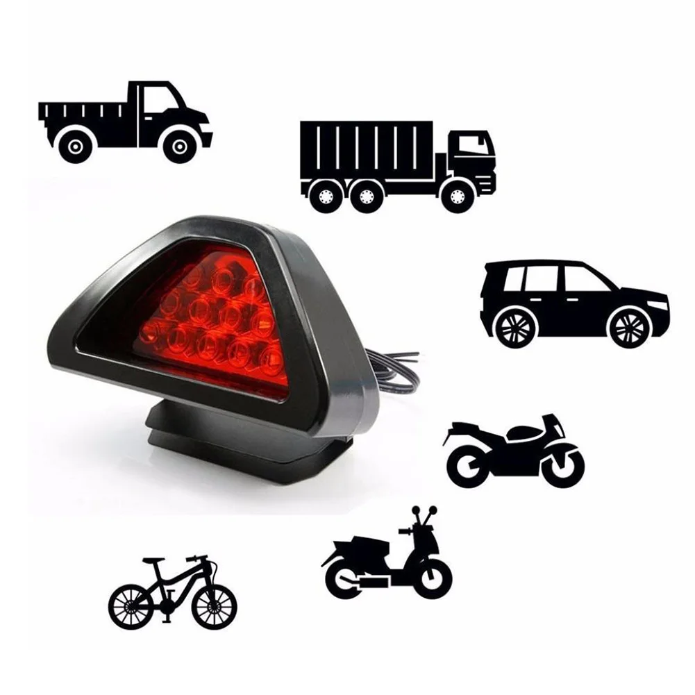 F1  DRL Red 12 LED Rear Tail Stop Fog Triangular Brake Light Stop Safety Lamp Car Motor Fog Lamp LED Rear Tail Stop Light