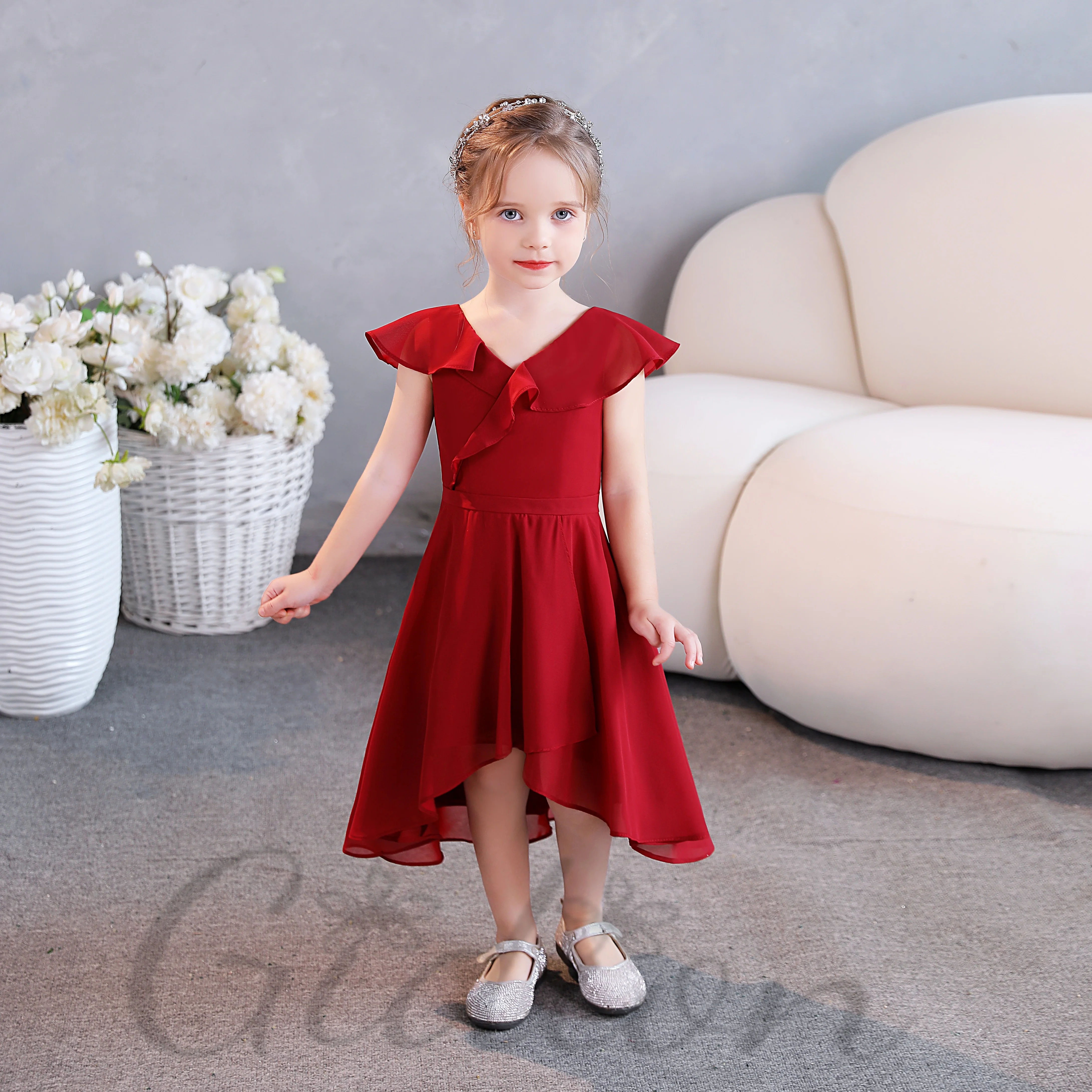 

Assymetrical Chiffon Junior Bridesmaid Dress For Kids Wedding Ceremony Prom Night Ball Evening-Gown Festivity Celebration Event