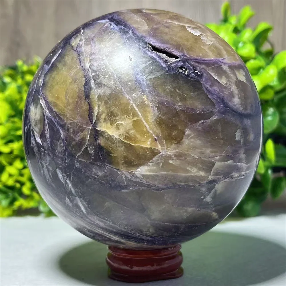 Fluorie Sphere Ball Stone Quartz Crystal Natural Reiki Mineral Spiritual Meditation Specimen Flash Healing Home Decoration+Stand