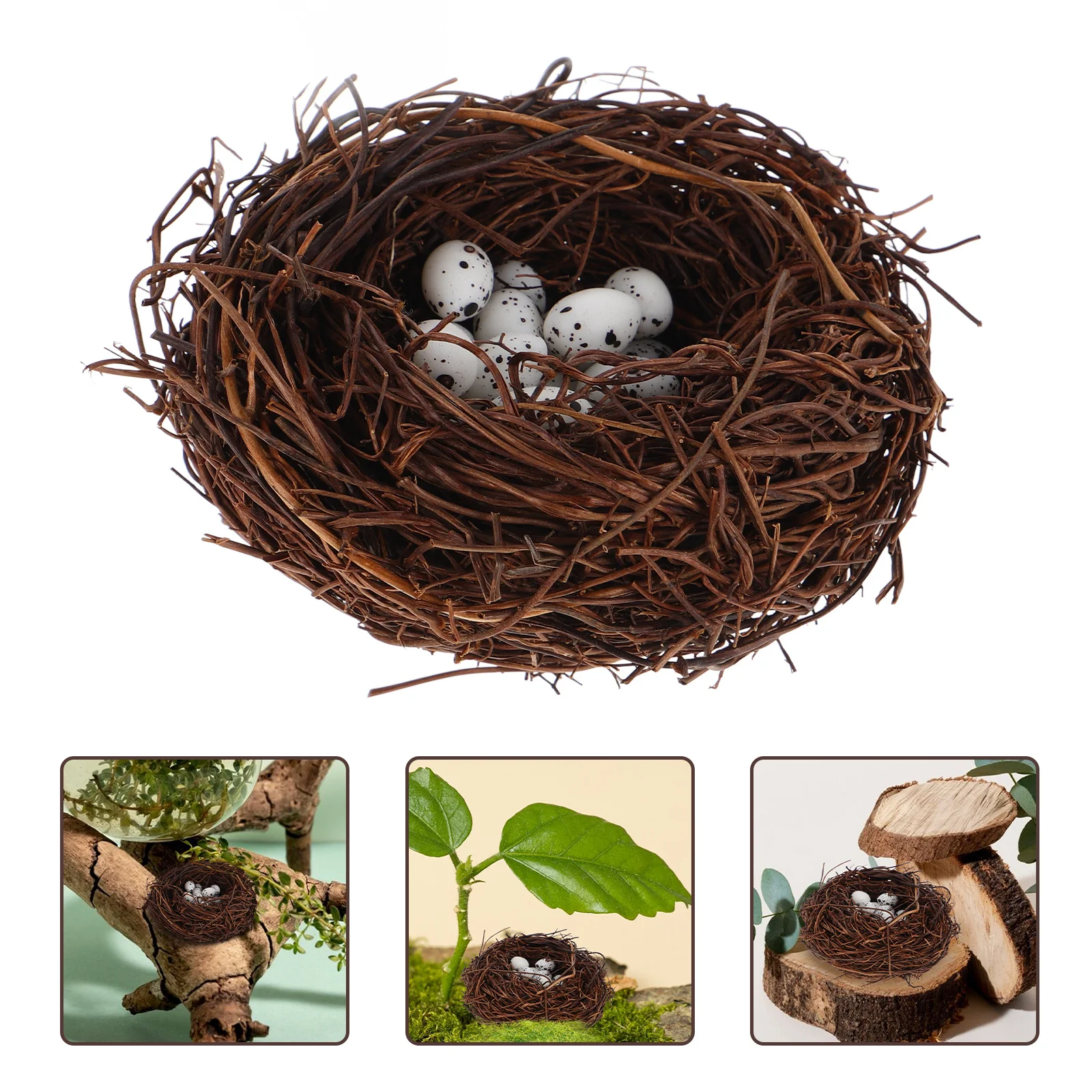 

Micro Landscape Bird's Nest Faux Eggs for Decoration Manual Simulation Rattan Wood Fake Pigeon Bowl Artificial Birds Birdhouse