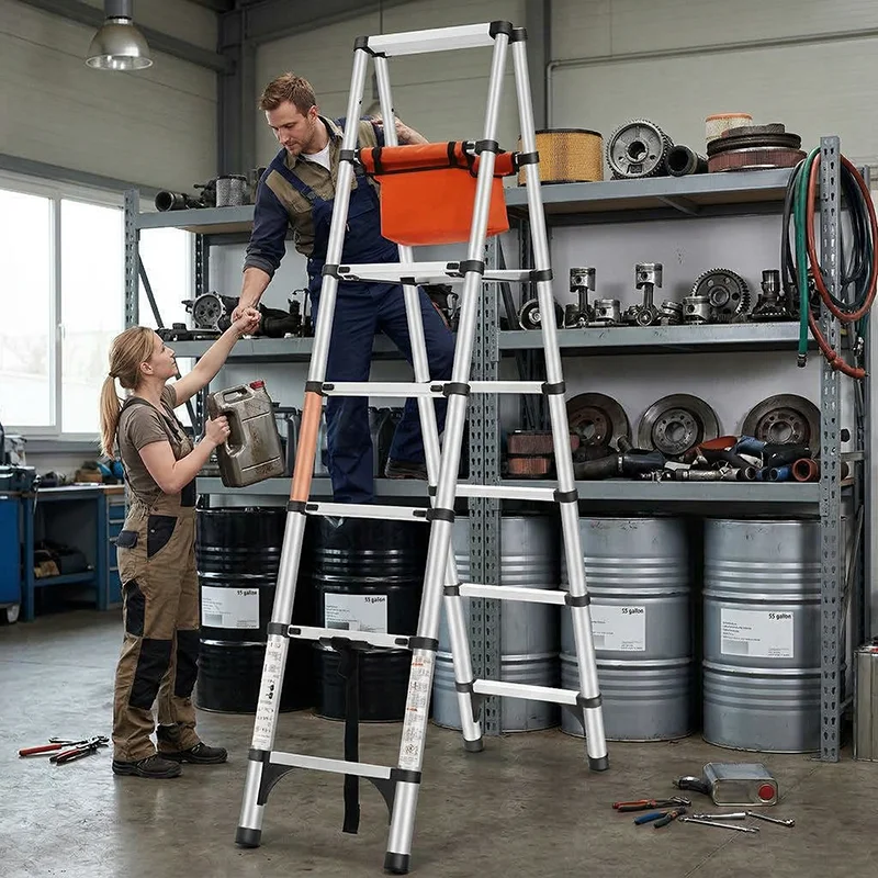 

Heavy-Duty Carbon Steel Telescoping Step Ladder A Frame, 350LBS Anti-Slip Collapsible Foldable Extension Ladder