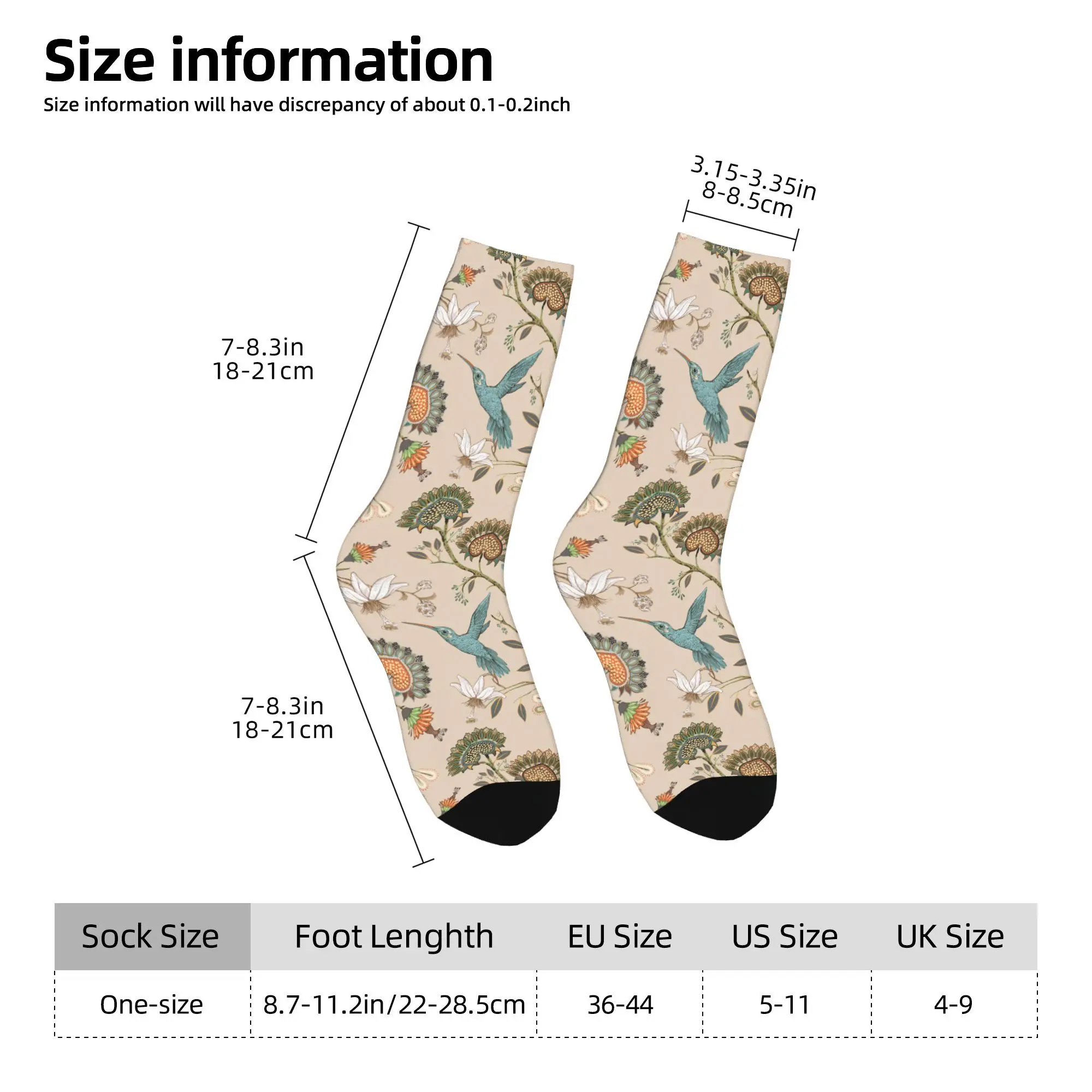 1pc Stylized Flowers Birds Printed Men's Socks  Novelty Hip Hop Harajuku Pattern Crew Sock Casual Gift