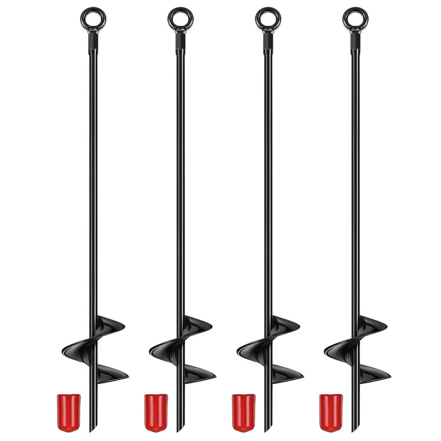 

4 Pack Heavy Duty Ground Auger Stakes 2.76in Wide Spiral Drill Bits Soil Hole Digging Drill