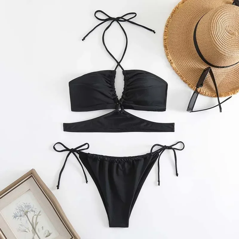

Sexy Bikini Set Women's Separate Cross Neck Strap High Waist Vacation Swimwear Trendy Casual Female Clothing from Mainland China