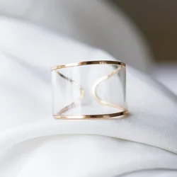 New Fashion Creative Transparent Resin Acrylic Metal Frame Opening Ring For Women Girl Wedding Party Simple Jewelry Accessories