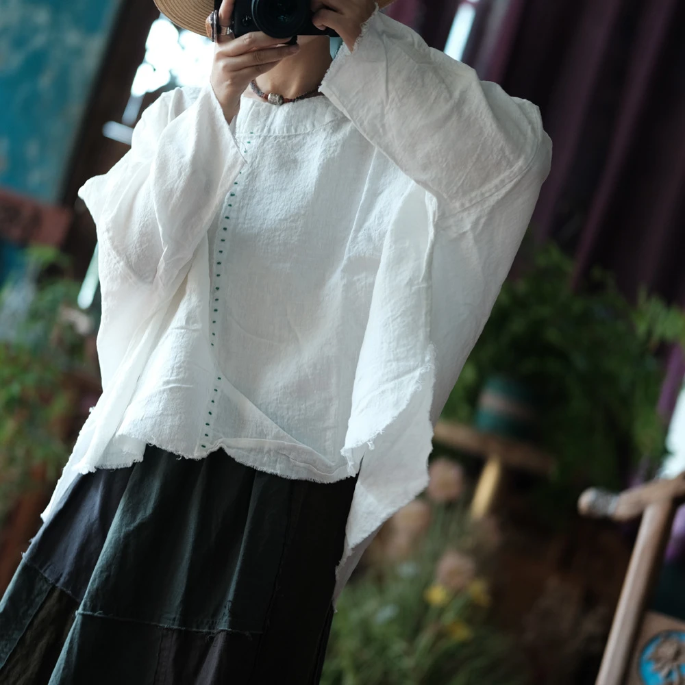 Übergroße Baumwolle Leinen Casual T-shirts Frauen Neue 2025, Frühling Vintage Stil Oansatz Lose Weibliche Batwing Hülse Tops Tees M684