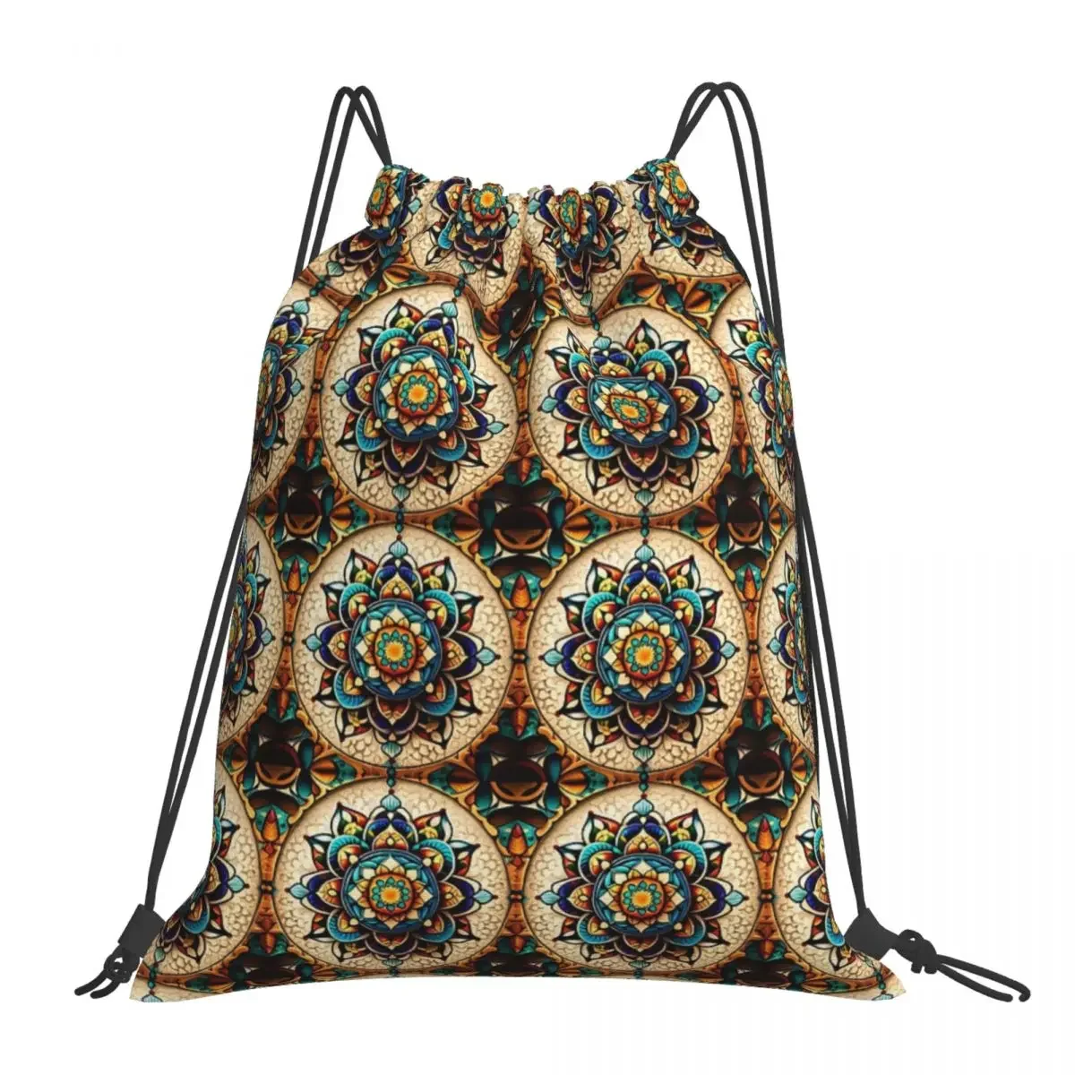 Mochilas Padrão Mandala Portátil, Sacos De Cerâmica De Azulejo, Pacote De Cordão, Saco De Sapatos De Bolso, Bookbag para Viagem, Escola