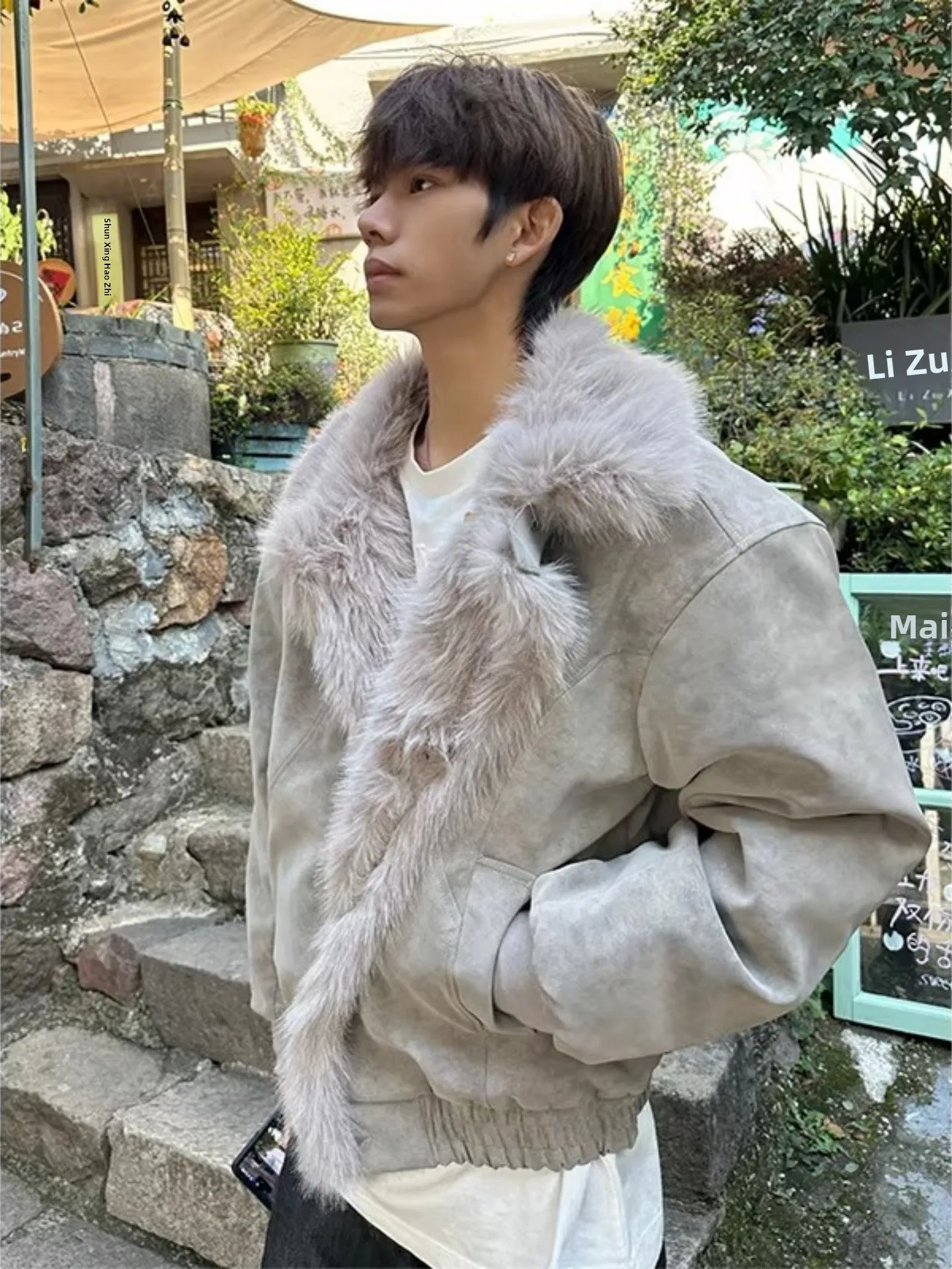 

Мужская кожаная куртка Cleanfit с флисовой подкладкой, воротником-стойкой и большим меховым воротником, утепленная, зимняя, повседневная верхняя одежда