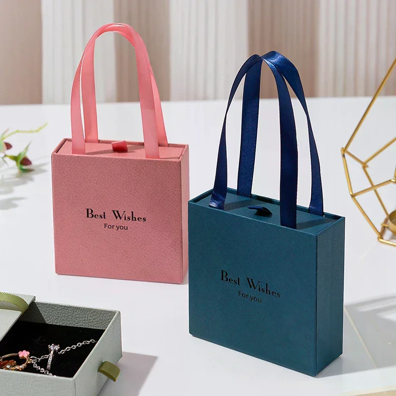 Handheld Jewelry Box Paper Pull-Out Drawer Jewelry Case Travel Portable Ring Earrings Necklace Gifts Packageing Storage Boxes