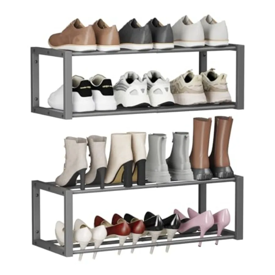 

Hanging Shoe Organizer, 2 Pack Wall Mounted Shoe Rack Holds 12 Pairs, Space Saving Metal Wall Shoe Rack, Hanging Shoe Rack Shoe