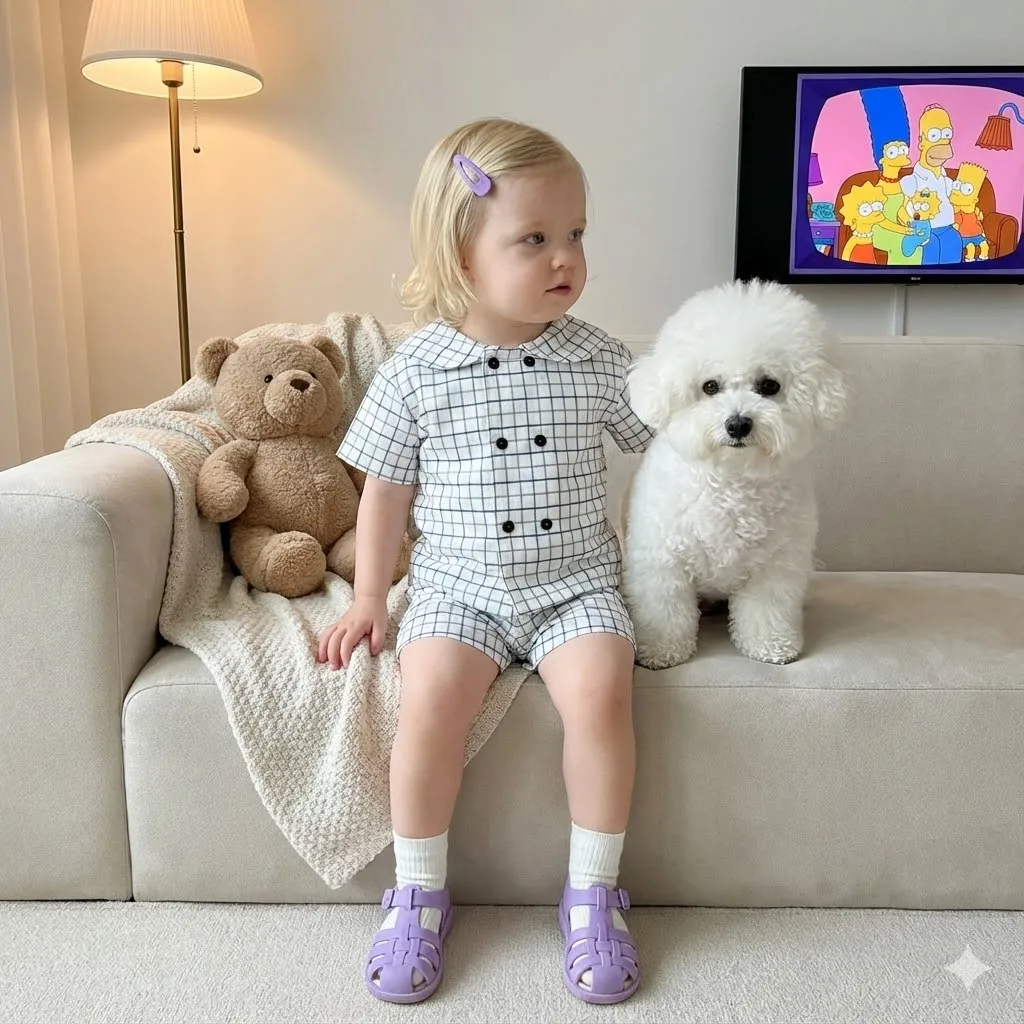 

SeasonSea Spring Summer Pure Cotton Suit Baby Plaid Set for 0-2Y Babies Comfortable Kids Breathable Loungewear Plaid Toddler Set