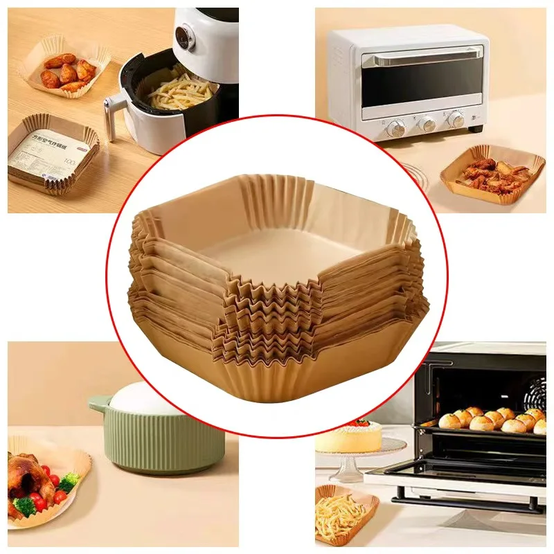 50-200 قطعة مقلاة هوائية ورق للاستعمال مرة واحدة غير لاصق مقلاة هوائية أوراق الخبز مقلاة هوائية مستديرة بطانات ورقية وسادات ورقية ملحقات المطبخ