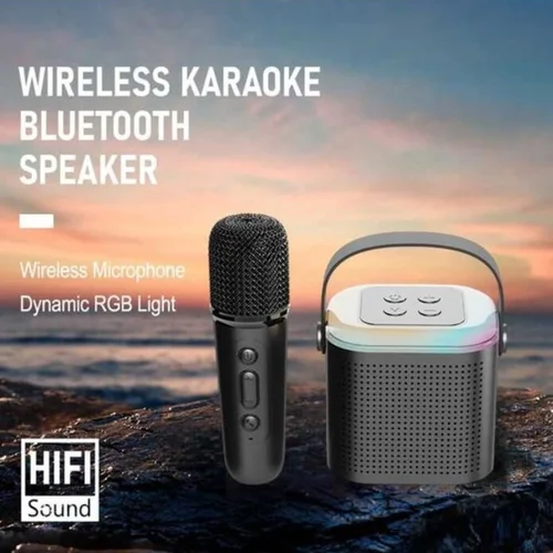 Imagen 2 del producto Altavoz Bluetooth inalámbrico Y1 multifunción con 2 micrófonos RGB, reproductor de música portátil, máquina de Karaoke para niños, regalo para el hogar
