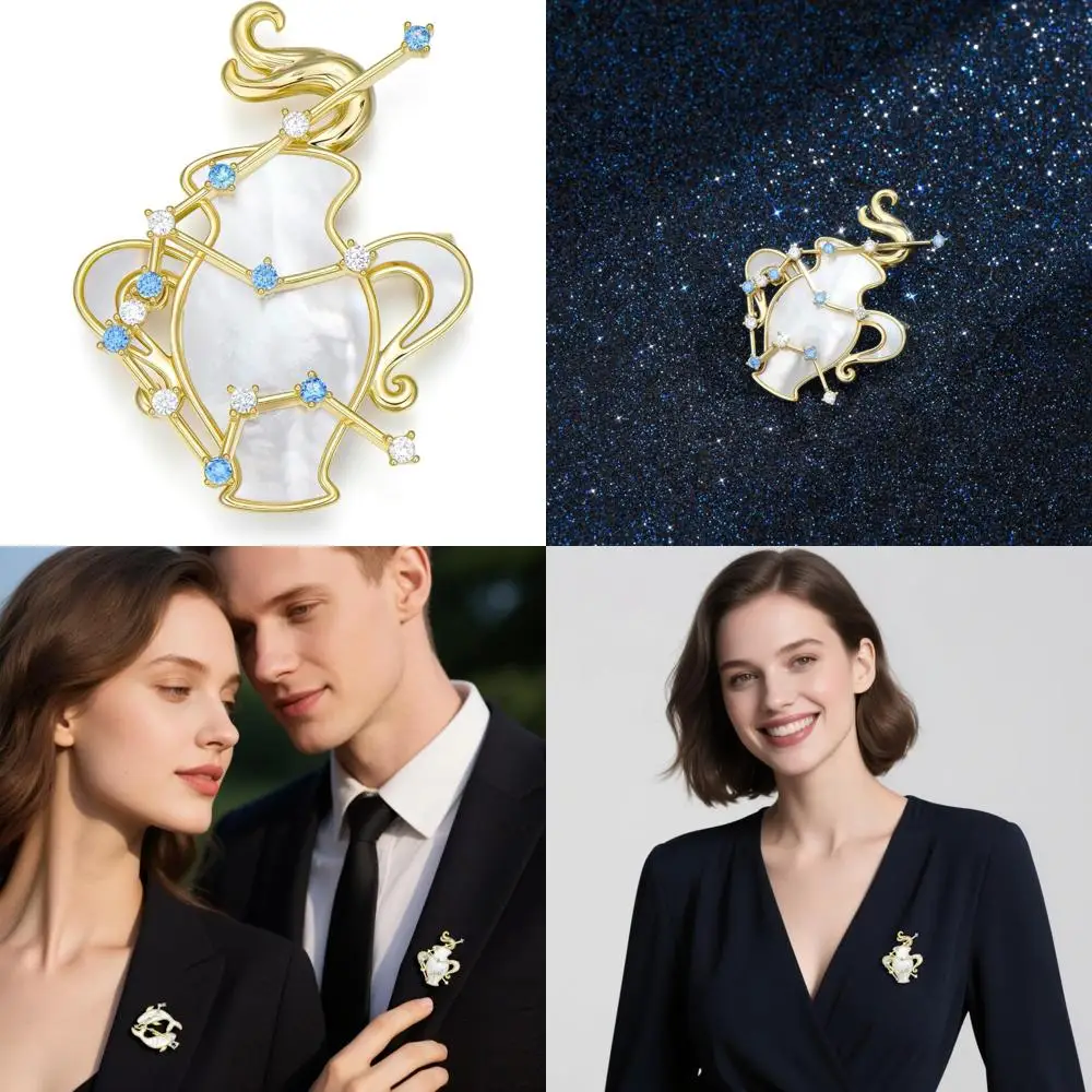 Broche de signo del zodiaco de oro de 14k, broches de 12 constelaciones, alfileres de horóscopo cz, joyería, regalo de cumpleaños y Navidad para mujer