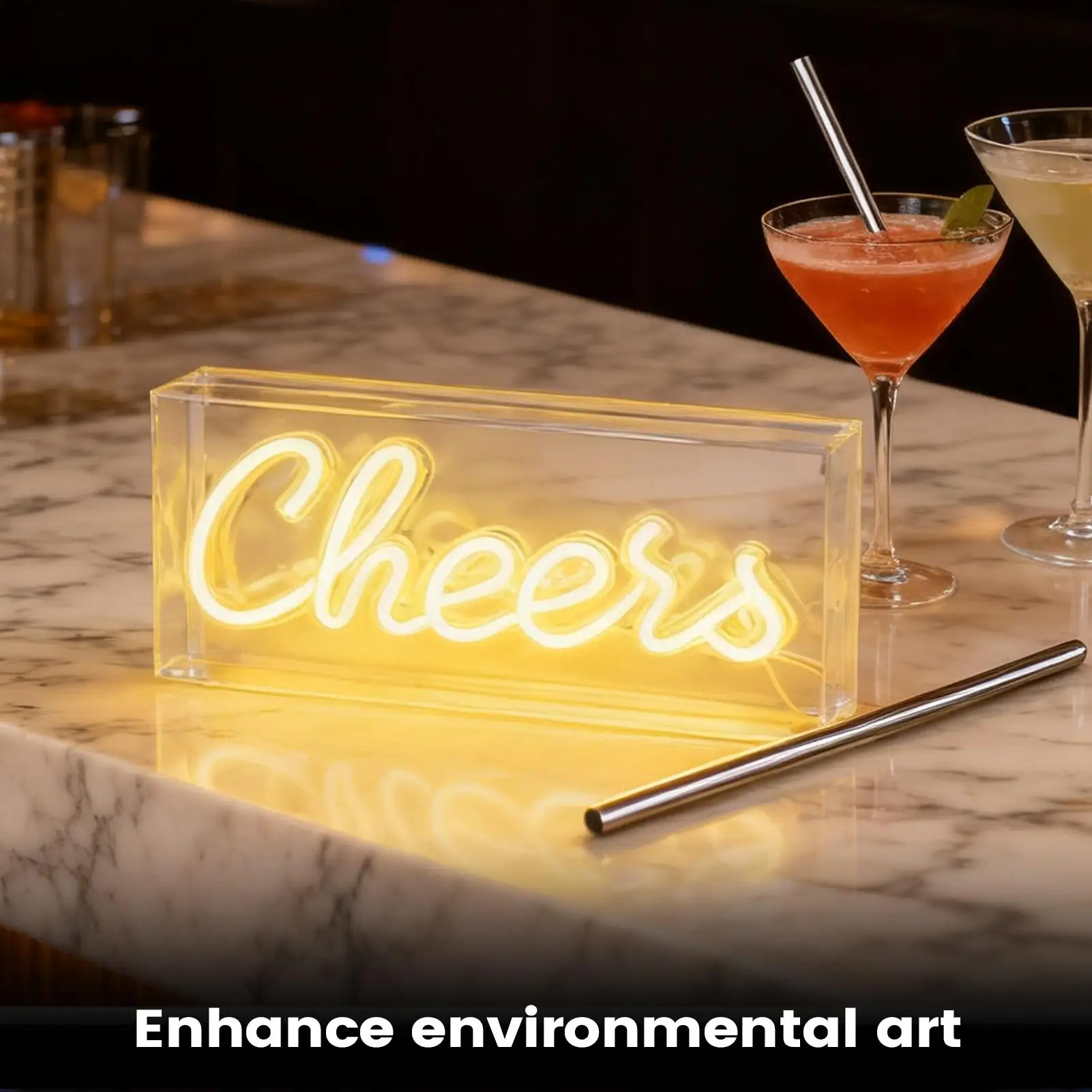 بار النيون USB ثلاثية الأبعاد ضوء النيون ديكور سطح المكتب مضاءة ديكور للمنزل غرفة شقة كلية الزفاف رجل كهف الشرب #6