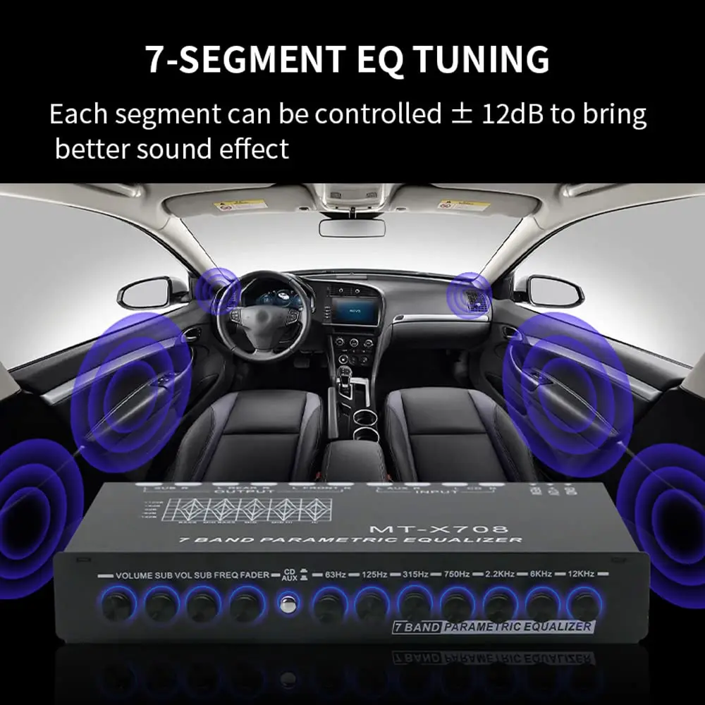 7 Band Car Equalizer Multifunctional Car Audio EQ Tuning Crossover Amplifier Parametric Equalizer Car Audio Equalizer