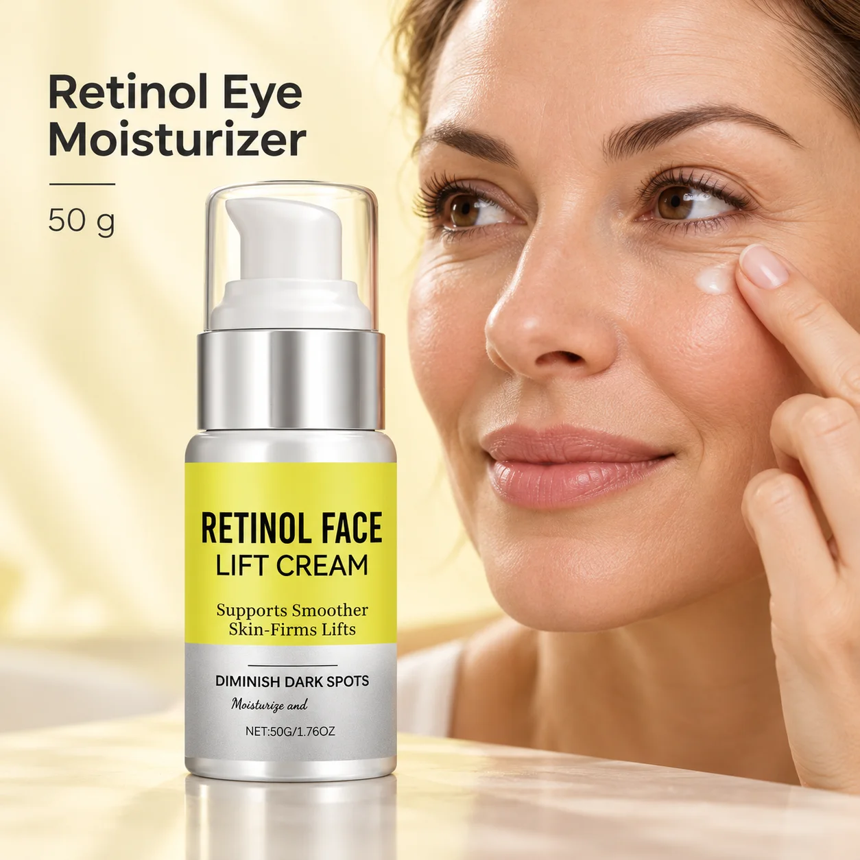 50g Retinol Eye Cream In A Pump Bottle For Daily Hydration With A Gentle Lightweight Formula And A Moisturized Plump Skin Look